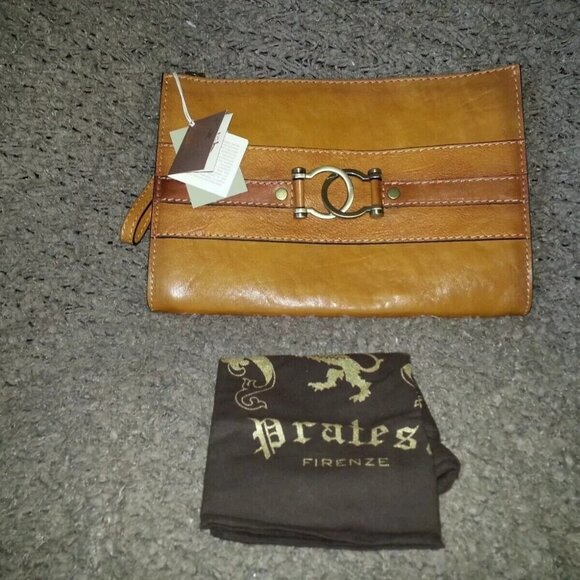 PRATESI Firenze Italian Leather Large Wristlet Clutch-COGNAC-NWT-RETAIL 295$ - Picture 1 of 6
